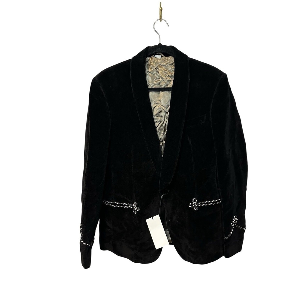 GUCCI Black Velvet Shawl Collar Blazer Jacket Embellished Size 48